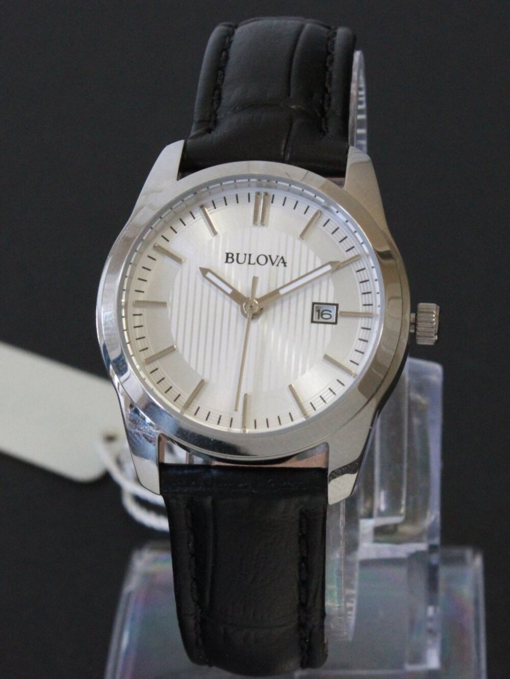 Bulova Ladies Classic Dress Watch Stainless, Silver Textured Dial, Black Strap - Picture 3 of 13